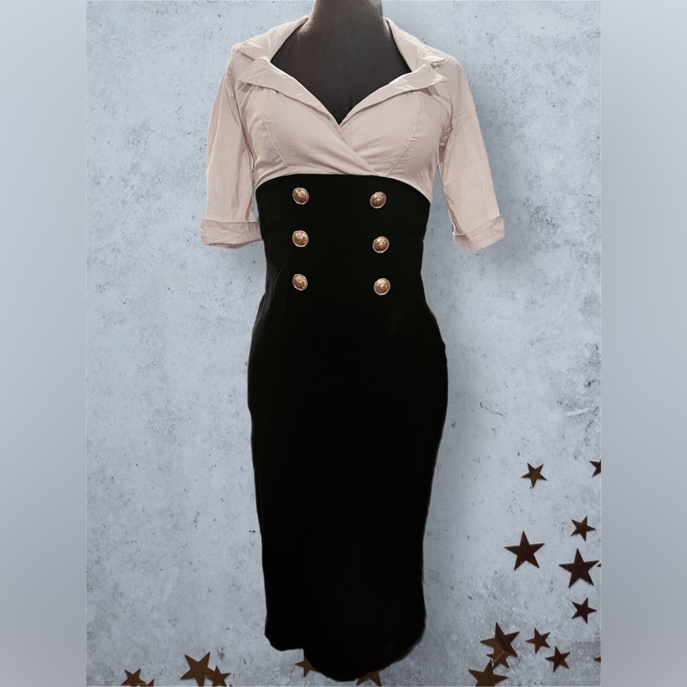 Pinup Couture Black & White Military-Style Pencil Skirt Top attached Size Small
